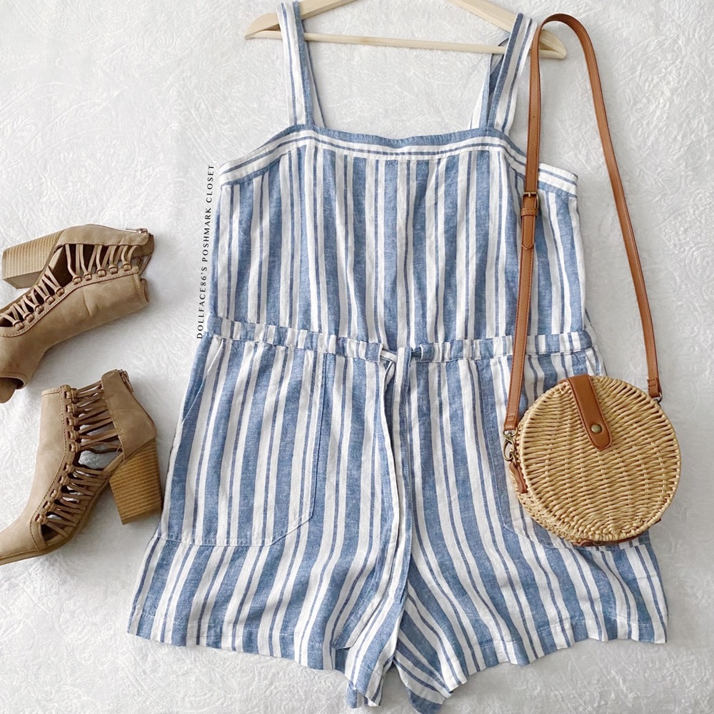 Gap Blue + White Vertical Stripe Romper